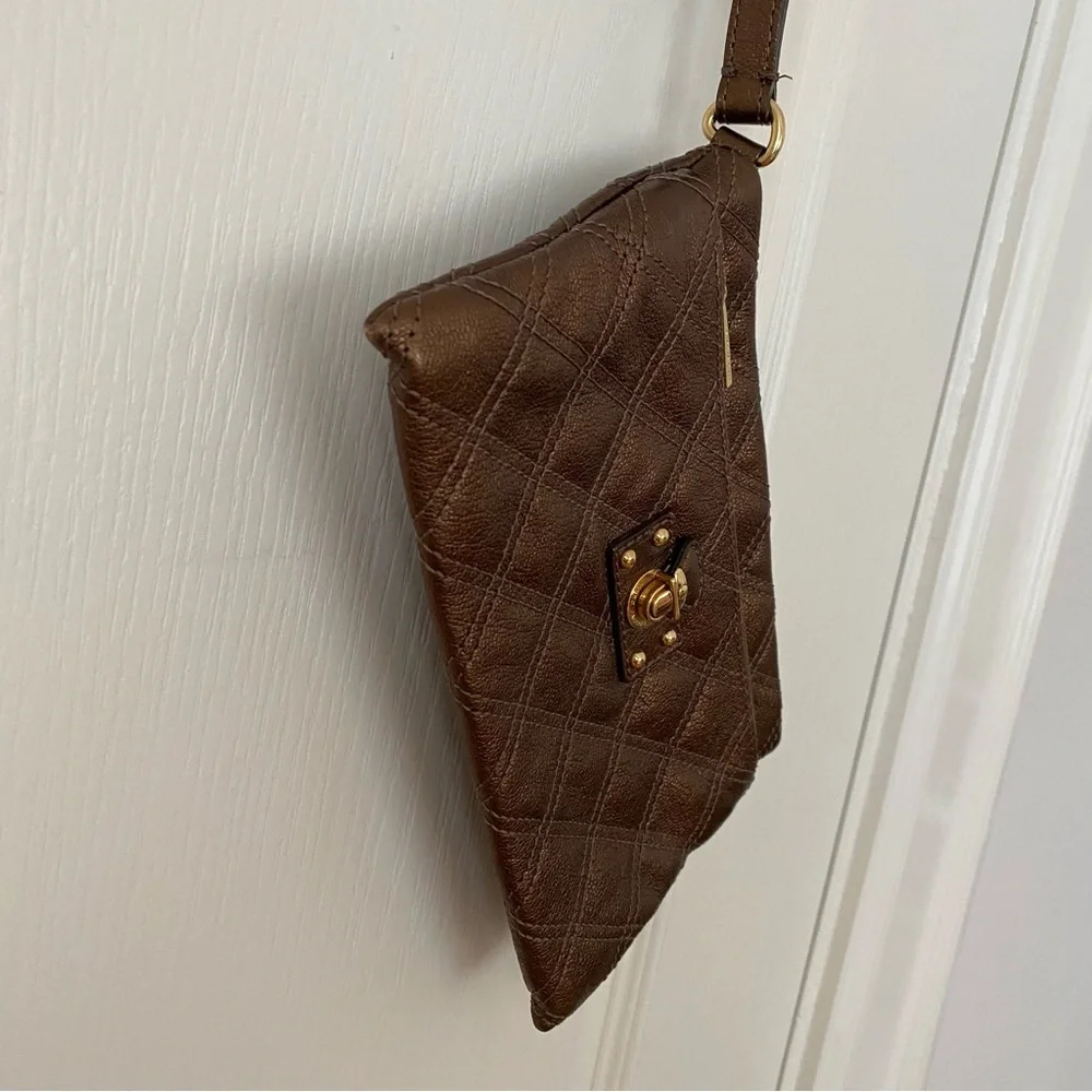 Marc Jacobs Made in Italy Brown Metallic Quilted Leather Wristlet Clutch Pouch